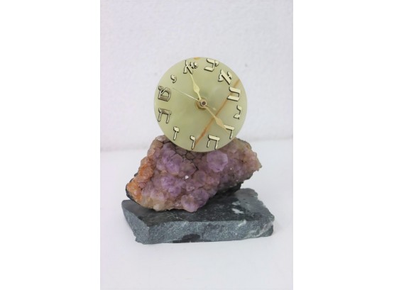 Hebrew Letter Clock On Agate And Slate Decorative Clock Geo And Marble Base
