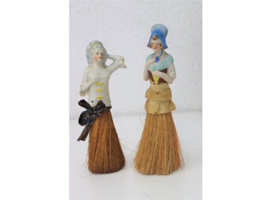 Two Painted Lady Porcelain Top Whisk Brush