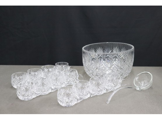Crystal Punch Bowl, Crystal Ladle, And One Dozen Crystal C Handle Cups