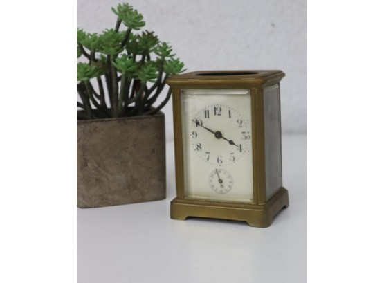 Vintage Brass And Glass Carriage Officers Clock - Missing Top Handle And Top Glass Oval (as Is Condition )