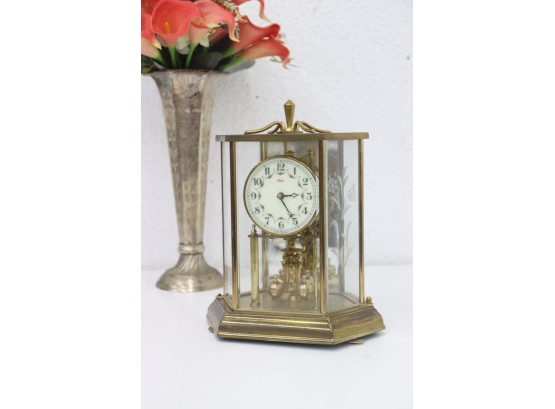 Vintage Kundo Kieninger & Obergfell Brass And Etched Glass Anniversary Clock - Ball Pendulum Torsion