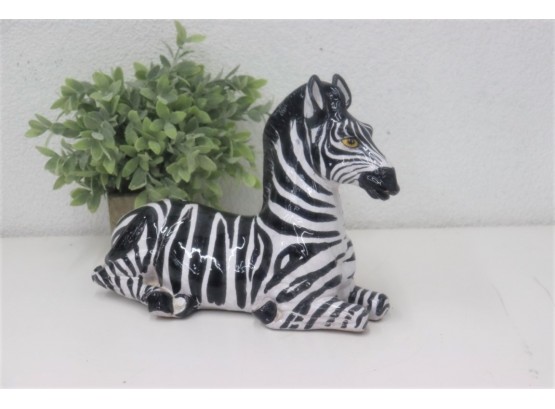 Italian Ceramic Patient But Wary Zebra Figurine