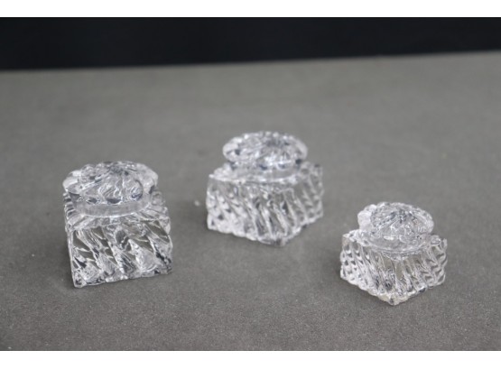 Three Vintage Swirl Motif Crystal Inkwells