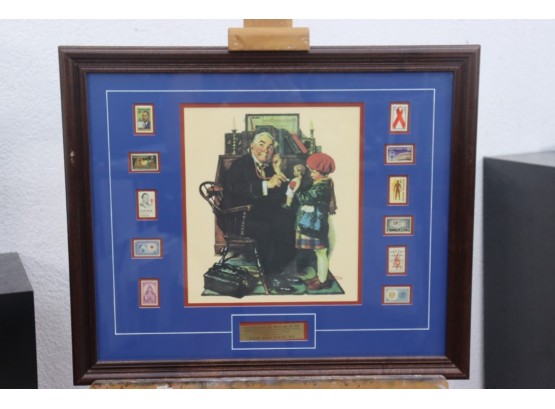 N. Rockwell's Doctor & Doll Print With U.S. Commemorative Stamps Honoring American Medical Achievements