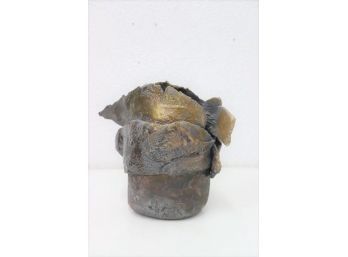 Hand Formed Sculptural Raku Vase, Notation On Bottom Arlene Shirken
