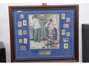 N. Rockwell's At Doctor's Office Print With U.S. Commemorative Stamps Honoring Physicians And Nurses