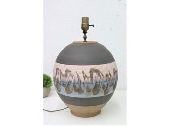 Art Pottery Bulb Table Lamp In Polychrome Matte  Glaze, Signed By Artisan