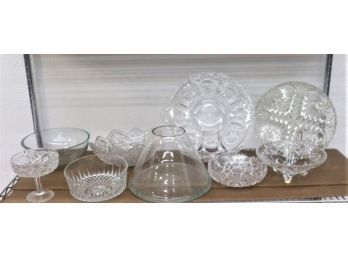 Sparkly Shelf Lot Of Glass Bowls, Trays, Vases In Crystal Cut Glass And Smooth Glass