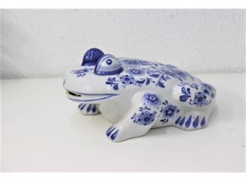 Hip Todd The Garden Toad Blue & White Ceramic Figurine