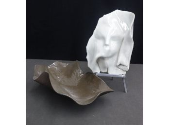 Organic Folded Ceramic Artistic  Mask And Wave Tray