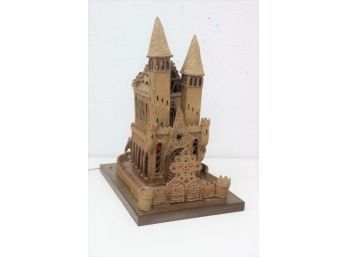 Hand-built Ceramic Model Of Medieval Castle Cathedral Interior Lights Up