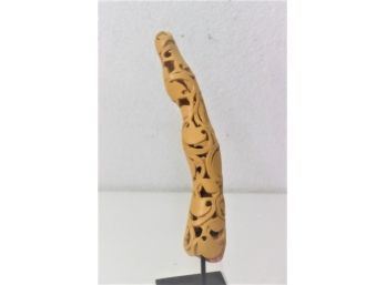 Mounted Organic Sculpture With Swag Scrolled Carving And Full Dot Repeat Pattern Verso. Ceramic