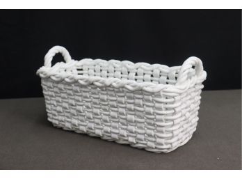 High Gloss White Ceramic Wovern Form Handled Basket