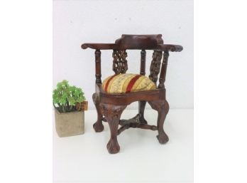 Reproduction Early Victorian Chippendale Mahogany Miniature Doll Corner Chair