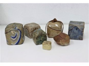 Group Of Small Organic Ceramic Freeform Cut Lidded Boxes