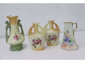 Group Lot Of Vintage Austrian Poreclain Vases & Ewer By Moritz Zdekauer (MZ Austria)