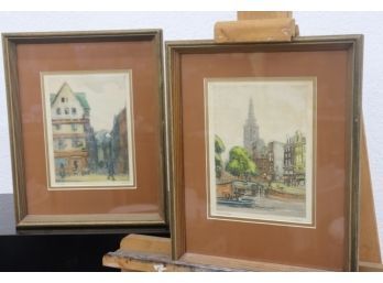 Two Framed Vintage Color Lithos By V. Carre - Mourlaise And Amsterdam