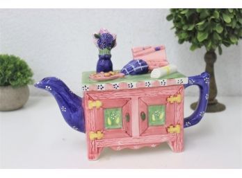 Novel-Tea Lot 1 Of 2: Hand Painted Ceramic Artist Studio Desk Figural Tea Pot