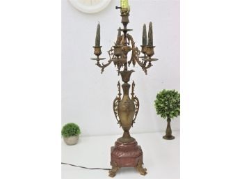 Rococo Style Lamp/ Candelabra Vintage , Marble Base Brass Mounts