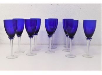 Nine Cobalt Blue On Pebbled Ice Stem Wine Glasses