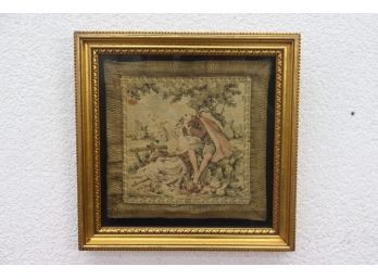 Vintage Pastoral Courting Scene Miniature Fine Needlepoint Tapestry