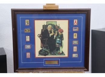 N. Rockwell's Doctor & Doll Print With U.S. Commemorative Stamps Honoring American Medical Achievements