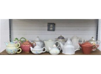 Hatter & Hare Group Lot Of One Dozen Pinted, Solid, And Glazed Tea Pots