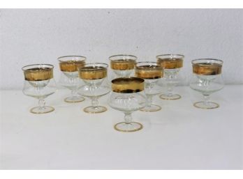 Six Splendid Vintage Caviar Pedestal Coupes - Clear Glass & Gold Bands