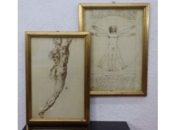 Mike And Leo Repro Prints: Study To Battle Of Cascina Michelangelo And Vitruvian Man Leonardo Da Vinci