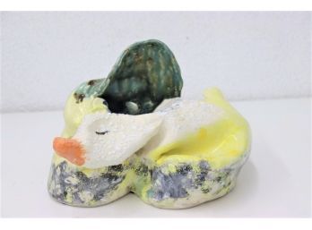 Oddly Serene Exploding Swan Figurine In Dimple Glaze Ceramic