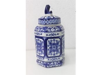 Blue Lotus Hexagonal Decorative Chinese Porcelain Ginger Jar