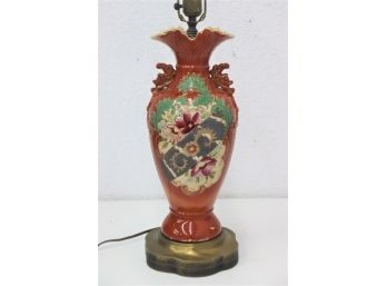 Regal Moriage Vase Lamp On Tessellated  Brass Base
