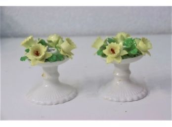 Pair Of Royal Adderley Jonquil Floral Pedestal Bouquet Miniatures