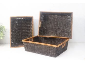 Set Of Three Reed And Cane Open Nesting Boxes