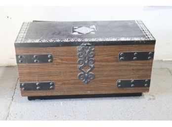 Wooden Low Chest With Heavy Black Iron Mounts