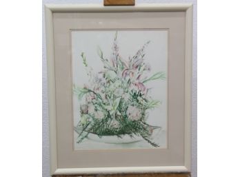 Framed Original Watercolor Of Bouquet On Paper