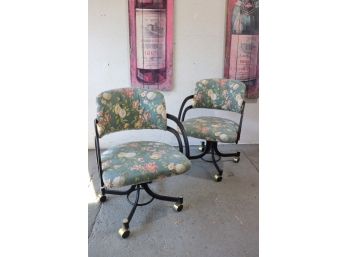 Two Precision Furniture Co. Rolling Arm  Chairs In Great Auntie's Couch Pattern Fabric