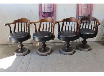 Quartet Of Enkeboll Wooden Spindle Captain's  Chairs On Pedestal  Swivel Counter Base
