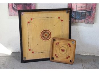 Two Vintage Carrom Boards- Elegant Graphics And Coloring - One Large One Small - Boards Only