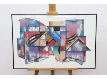 Superb Geometric Layered Dimensional Mixed Media Collage, Signed By Artist