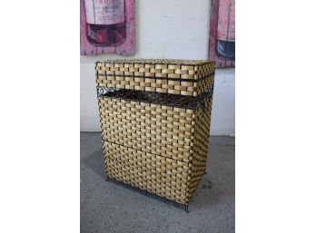 Wire Framed Woven Slat Hamper With Hinged Lid