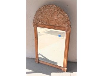 Rose Constellation Demi-Lune Crested Beveled Edge Wall Mirror - Faux Wood Carving Embellishments