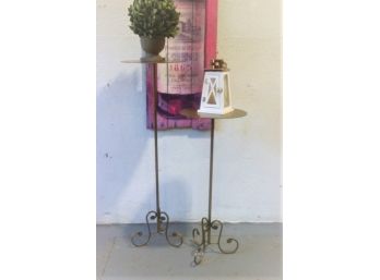 Two Brass-tone Round Top Plant/Statuary Stands On Swan Scroll Tripod Base