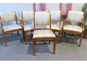 Suite Of Five Scrolled Tablet Back Upholstered Chairs - Three Side Chairs And Two Armchairs