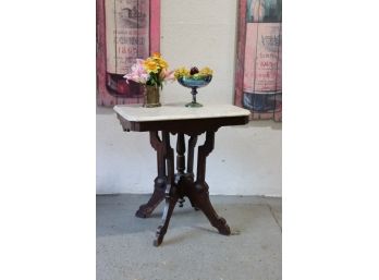 Vintage Victorian Eastlake Style Marble Top Parlor Table