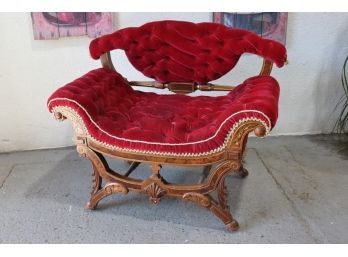 Baroque-style Tufted Red Velvet  Wide Flared Arm Club Chair