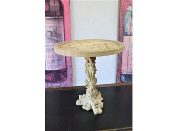 Wildly Detailed MultiCulti  Exotic Carvings Cast Resin Small Pedestal Table