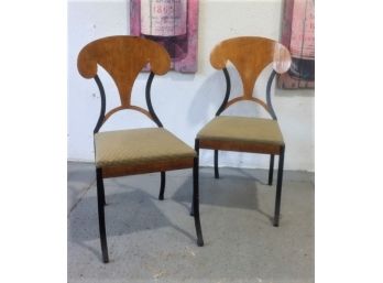 A Pair Of Post-Modern Wood And Metal Corset Side Chairs