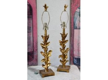 Compelling Pair Of Sculptural Golden Chantarelle Table Lamps