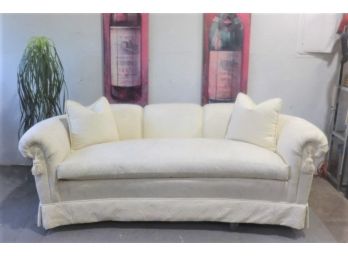 Plush Rolled Arm Crescent Sofa,  Skirted And Tasseled